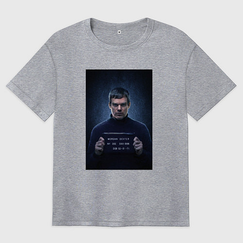 Женская футболка оверсайз Декстер с табличкой / Меланж – фото 1