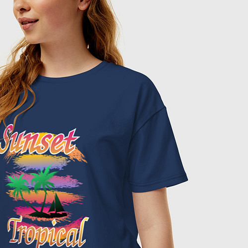 Женская футболка оверсайз Пальмы на закате в тропиках / Тёмно-синий – фото 3