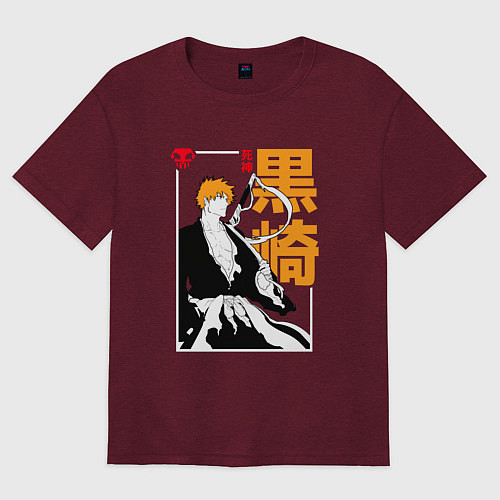 Женская футболка оверсайз Bleach - Ичиго Куросаки / Меланж-бордовый – фото 1