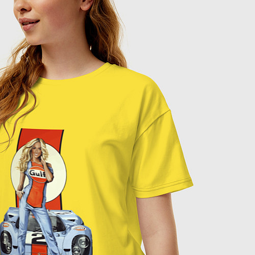 Женская футболка оверсайз Porsche - Motorsport - Girl / Желтый – фото 3