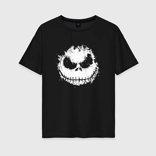 Женская футболка оверсайз Jack Skellington face / Черный – фото 1