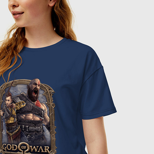 Женская футболка оверсайз Атрей и Кратос GoW Ragnarok / Тёмно-синий – фото 3