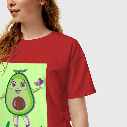 Женская футболка оверсайз Милое авокадо девочка / Красный – фото 3