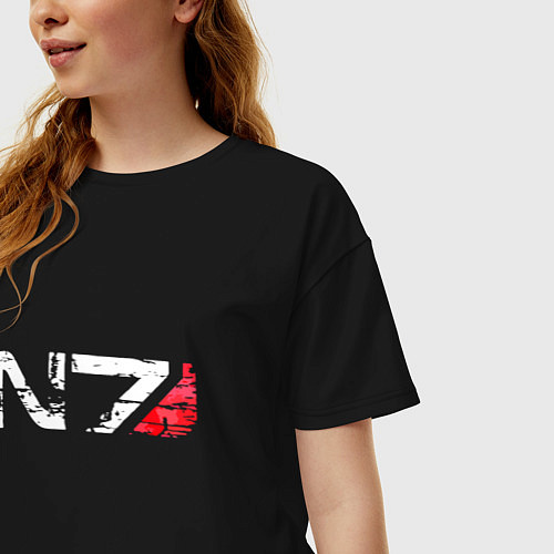 Женская футболка оверсайз Mass Effect N7 - Logotype / Черный – фото 3