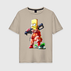 Женская футболка оверсайз Крутой Барт Симпсон с оружием на плече и скейтборд