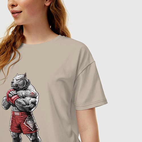 Женская футболка оверсайз Питбуль - Смешанные единоборства - MMA / Миндальный – фото 3
