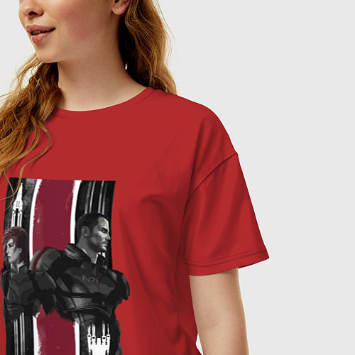 Женская футболка оверсайз Mass Effect N7 - Shepard / Красный – фото 3