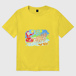 Женская футболка оверсайз Дед Мороз на санях везет новогодние подарки