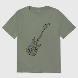 Футболка оверсайз женская Гитара из нот, цвет: авокадо