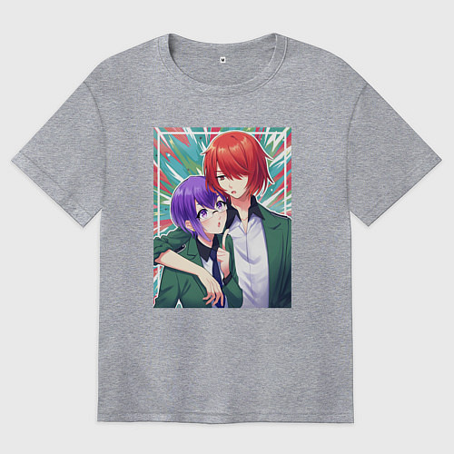 Женская футболка оверсайз Митиру Фукурой и Маюми Додзима - Красавчики детект / Меланж – фото 1