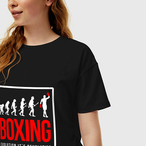 Женская футболка оверсайз Boxing evolution its revolution / Черный – фото 3