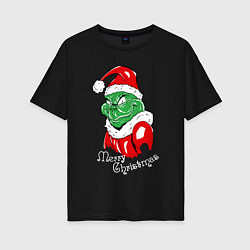 Футболка оверсайз женская Merry Christmas, Santa Claus Grinch, цвет: черный