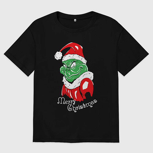 Женская футболка оверсайз Merry Christmas, Santa Claus Grinch / Черный – фото 1