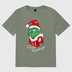 Футболка оверсайз женская Merry Christmas, Santa Claus Grinch, цвет: авокадо