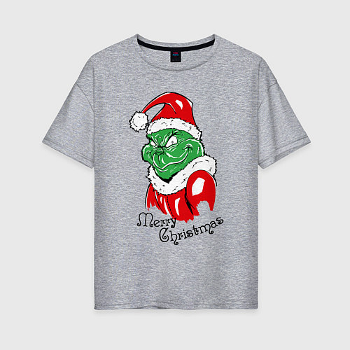 Женская футболка оверсайз Santa Claus Grinch - merry Christmas / Меланж – фото 1