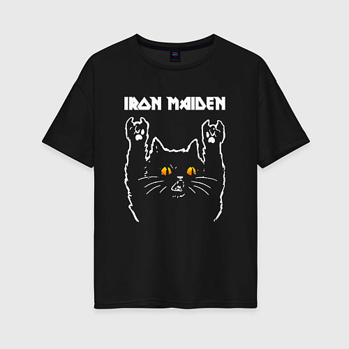 Женская футболка оверсайз Iron Maiden rock cat / Черный – фото 1