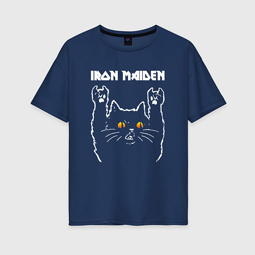 Женская футболка оверсайз Iron Maiden rock cat / Тёмно-синий – фото 1