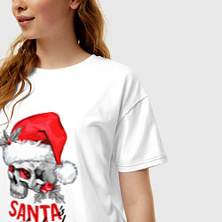 Футболка оверсайз женская Santa is not dead, skull in red hat, holly, цвет: белый — фото 2