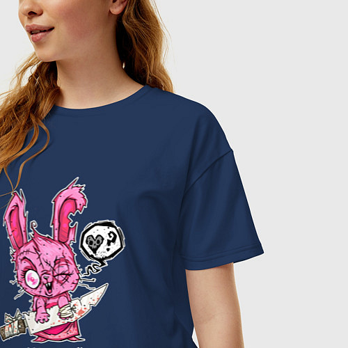 Женская футболка оверсайз Следуй за кроликом, кролик зомби / Тёмно-синий – фото 3