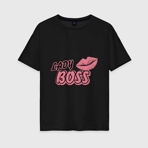 Женская футболка оверсайз Lady boss lips / Черный – фото 1