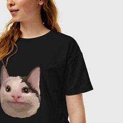 Футболка оверсайз женская Polite cat meme, цвет: черный — фото 2