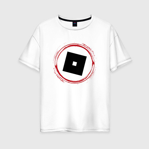 Женская футболка оверсайз Символ Roblox и красная краска вокруг / Белый – фото 1