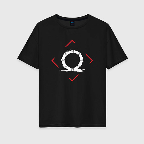 Женская футболка оверсайз Символ God of War в красном ромбе / Черный – фото 1