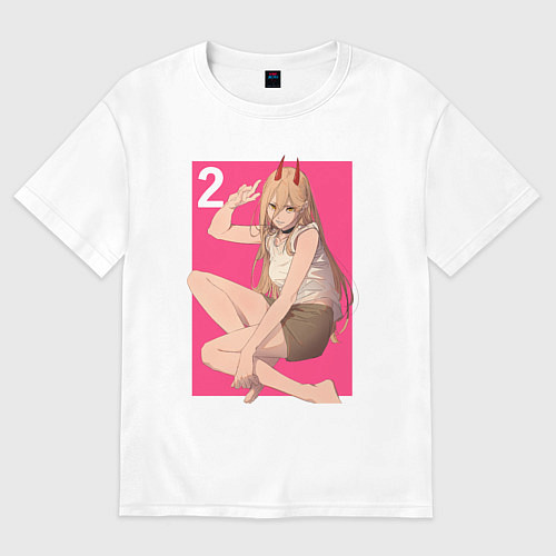 Женская футболка оверсайз Пауэр сидит и показывает Пис / Белый – фото 1