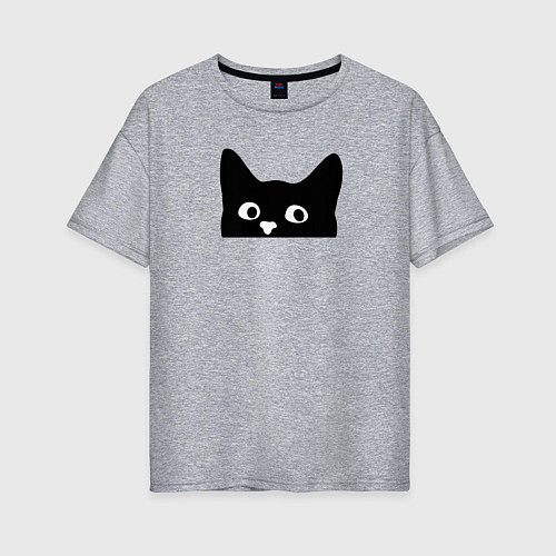 Женская футболка оверсайз Морда выглядывающего кота / Меланж – фото 1