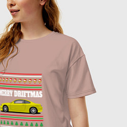 Футболка оверсайз женская Merry Driftmas Nissan Silvia S15 Ugly Sweater, цвет: пыльно-розовый — фото 2