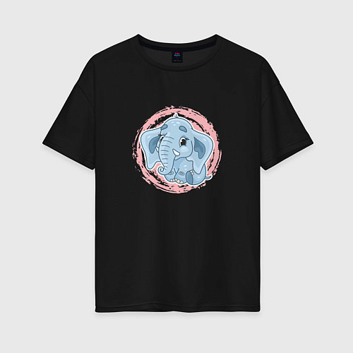 Женская футболка оверсайз Мультяшный милый слонёнок / Черный – фото 1