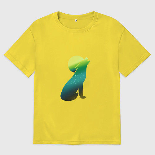 Женская футболка оверсайз Волк воет на луну градиент / Желтый – фото 1