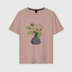 Женская футболка оверсайз Букет цветов в серой вазе