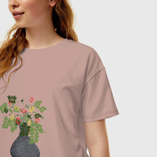 Женская футболка оверсайз Букет цветов в серой вазе / Пыльно-розовый – фото 3