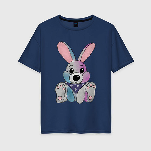 Женская футболка оверсайз Кролик на новый год / Тёмно-синий – фото 1