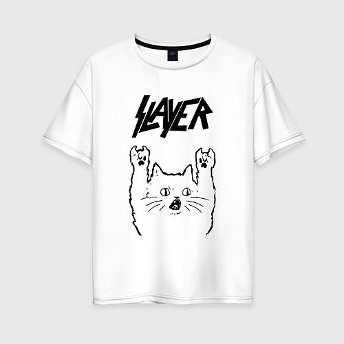 Женская футболка оверсайз Slayer - rock cat / Белый – фото 1