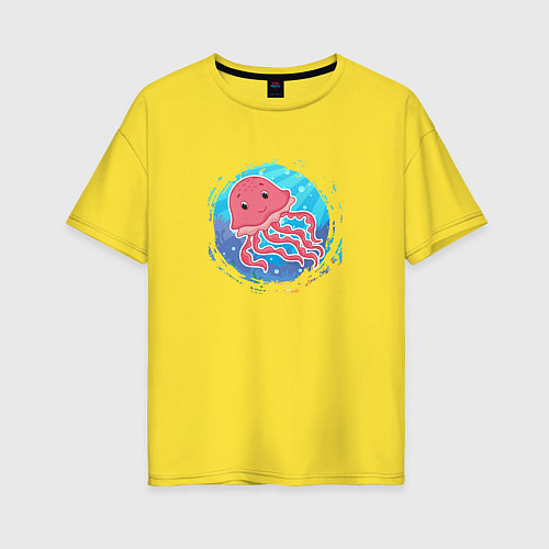 Женская футболка оверсайз Мультяшная медуза под водой / Желтый – фото 1