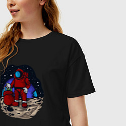 Футболка оверсайз женская Санта космонавт, цвет: черный — фото 2