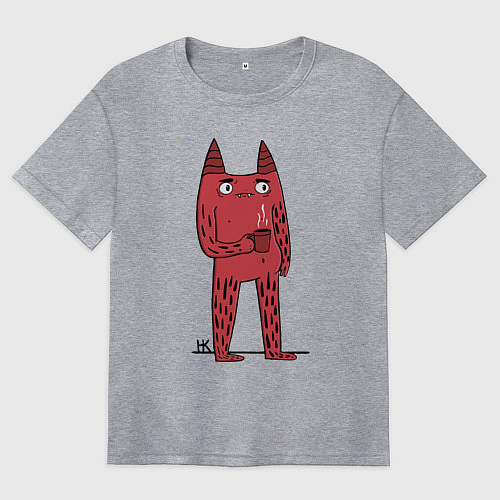 Женская футболка оверсайз Кот босс / Меланж – фото 1