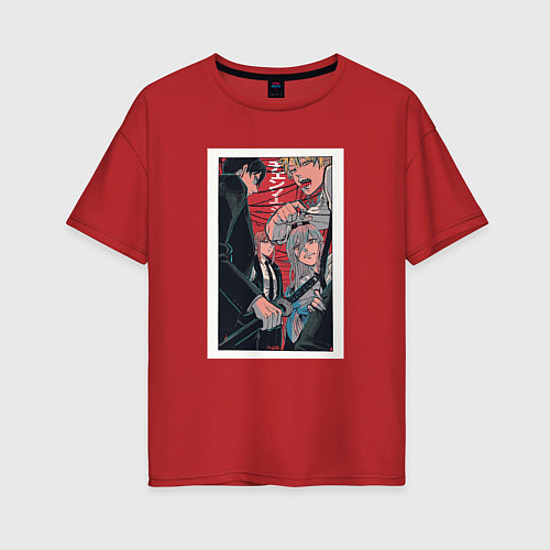 Женская футболка оверсайз Chainsaw Man Человек-бензопила Аниме / Красный – фото 1