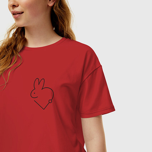 Женская футболка оверсайз Love line rabbit / Красный – фото 3