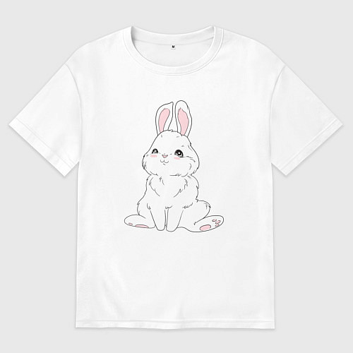 Женская футболка оверсайз Милый белый зайчик с сердечками / Белый – фото 1