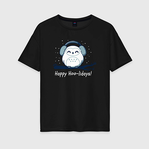 Женская футболка оверсайз Happy Hoo-lidays! / Черный – фото 1