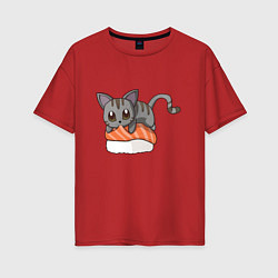 Женская футболка оверсайз Sushi cat