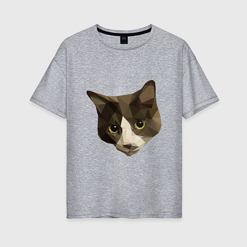 Женская футболка оверсайз Полигональный котейка голова / Меланж – фото 1
