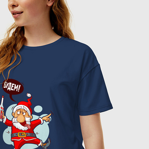 Женская футболка оверсайз Пьяный Дед Мороз! / Тёмно-синий – фото 3