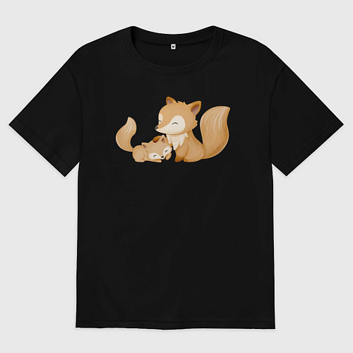 Женская футболка оверсайз Милые рыжие лисята / Черный – фото 1