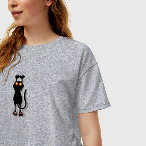 Женская футболка оверсайз Кошка царапка / Меланж – фото 3