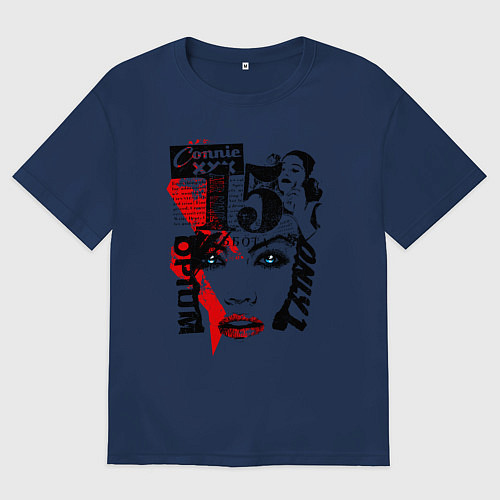 Женская футболка оверсайз Лицо девушки и молния / Тёмно-синий – фото 1