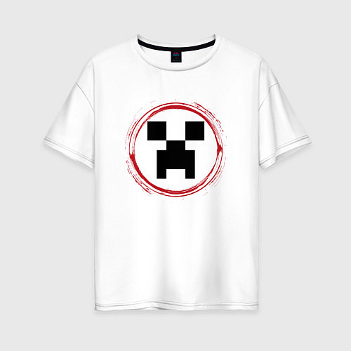 Женская футболка оверсайз Символ Minecraft и красная краска вокруг / Белый – фото 1